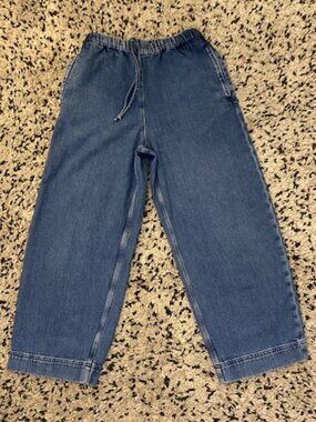 COS Cropped Tapered/ Barrel Jeans Small Blue Denim Drawstring